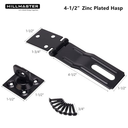 HILLMASTER 2 Pack Swivel Staple Safety Hasps, 4-1/2" Gate Door Hasp Latch with Twist Knob Safety Padlock Clasp Lock for Fence, Gate, Cabinet, Barn Door, Shed, Black - size: 2 Pack