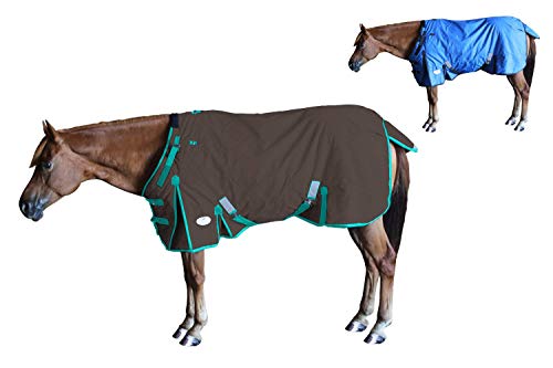 Derby Originals Nordic Tough 1200D Ripstop Waterproof Reflective Winter Horse Turnout Blanket 300g Heavy Weight, Chocolate Brown, 81" - color: Chocolate with Teal Trim, size: 81"