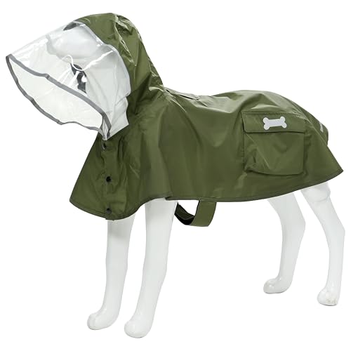 Waterproof Dog Raincoat, Adjustable Reflective Lightweight Pet Rain Clothes with Poncho Hood (Army Green, Small) - color: Army Green, size: Small(9-13lb)