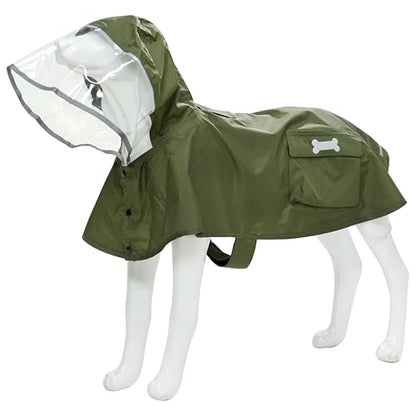 Waterproof Dog Raincoat, Adjustable Reflective Lightweight Pet Rain Clothes with Poncho Hood (Army Green, Medium) - color: Army Green, size: Medium(13-22lb)