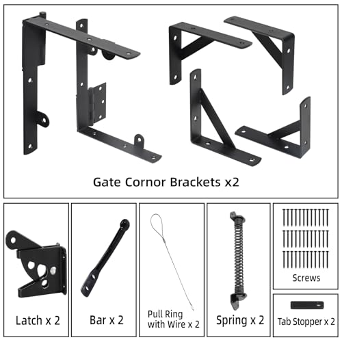 Fence Gate Kit Gate Hardware, 2 Set Anti Sag Gate Kit Gate Frame Cornor Brackets Kit with Self Closing Gate Springs Hings Latchs for Outdoor Garden Backyard Wooden Fence Deck Porch Gate - style: 2 Set