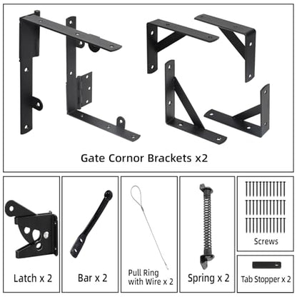 Fence Gate Kit Gate Hardware, 2 Set Anti Sag Gate Kit Gate Frame Cornor Brackets Kit with Self Closing Gate Springs Hings Latchs for Outdoor Garden Backyard Wooden Fence Deck Porch Gate - style: 2 Set
