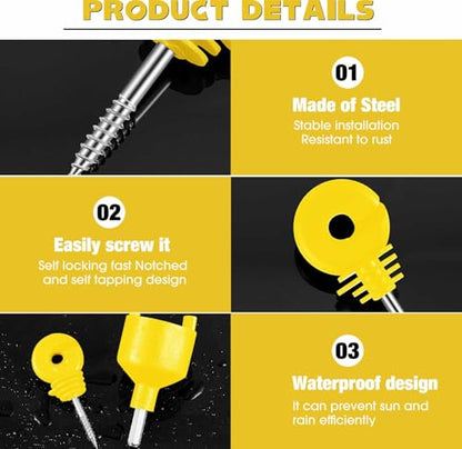 Sweetude 200 Pcs Electric Fence Insulator with 1 Pcs Insulator Socket Tool Screw in Ring Post Wood Post Electric Fence Ring with Socket Tool for Animal (Yellow) - color: Yellow