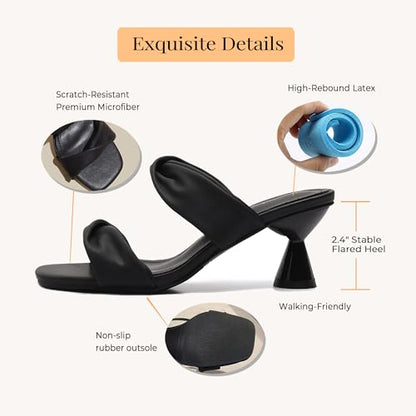 Women's Square Toe Twisted Strap Mules Open Toe Sculptural Kitten Heels Backless Slip On Sandals with Memory Foam - color: Black Twisted, size: 6