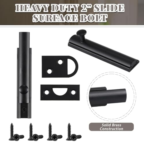 Lothee 2" 4 Pcs Brass Surface Bolt Door Latch, Matte Black - color: Matte Black, size: 2 Inch