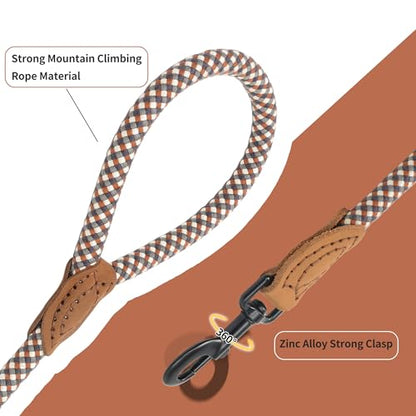 Mile High Life Dog Leash with Genuine Leather-Wrapped Ends, 4/5/6FT - color: Brown, size: 48 Inch-1/2"