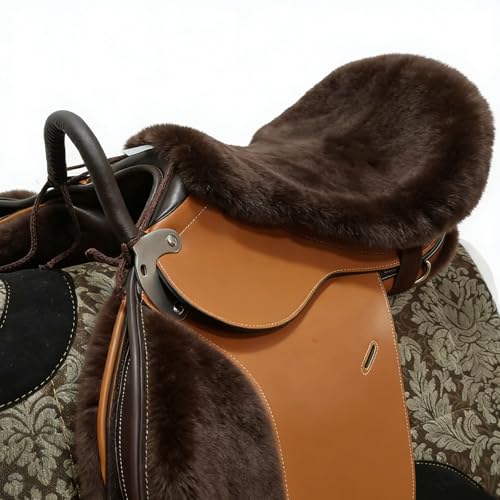 Saddle Sheepskin Seat Cover, Merino Sheepskin Saddle Pad – A Soft, Shock-Absorbing and Breathable Equestrian Seat Cover - color: Brown