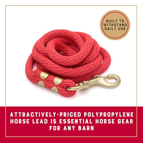 Weaver Equine Performance Lead Rope, Red, 8' Horse Value Rope with Brass Plated 225 Snap, Soft Comfort Grip, Barn Horse Tack for Daily Use