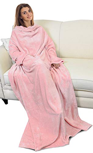Catalonia Wearable Blanket with Sleeves for Women & Men, Fleece Wrap Throw - color: Pink