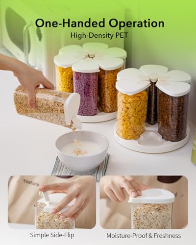 Ankou Rotating Food Storage Containers Set of 6, 23oz (690ml) Clear PET Jars with Dual Pour Lids, 360° Lazy Susan Pantry Organizer for Snacks, Cereal, Nuts, Oats & Dry Foods, Kitchen Grain Dispenser - color: 690ML*6
