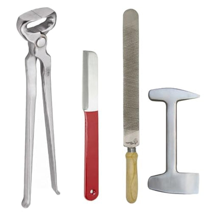 4 Pcs Farrier Horse Hoof Care Kit – Includes 12 Inch Hoof Nipper, Hoof Rasp, Hoof Scraper & Buffer | Professional Farrier Tools Set for Horse Hoof Trimming, Cleaning & Maintenance