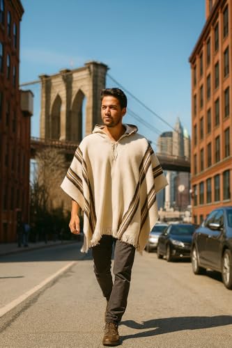 Gamboa Men's Alpaca Wool Poncho - color: Beige and Brown