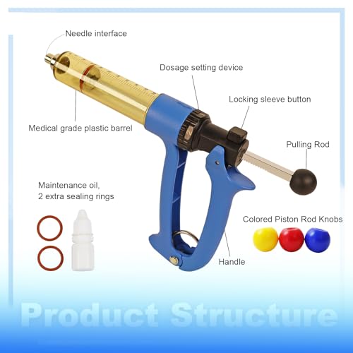 50ml Semi-Automatic Livestock Syringe Dosage Adjustable Cattle Syringe - size: 50ML Blue