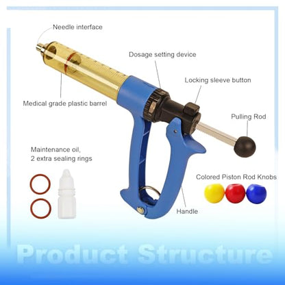 50ml Semi-Automatic Livestock Syringe Dosage Adjustable Cattle Syringe - size: 50ML Blue