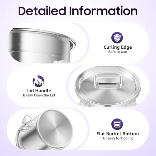 6L Stainless Steel Airtight Canister Rice Cereal Grain Canisters Container Food Oil Sugar Milk Storage Bucket w/Handles+Lid Cylinder Jar for Household Kitchen Bar Restaurants Silver (6L) - color: 6L
