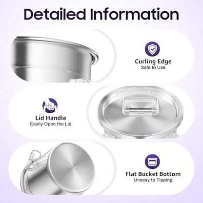 6L Stainless Steel Airtight Canister Rice Cereal Grain Canisters Container Food Oil Sugar Milk Storage Bucket w/Handles+Lid Cylinder Jar for Household Kitchen Bar Restaurants Silver (6L) - color: 6L