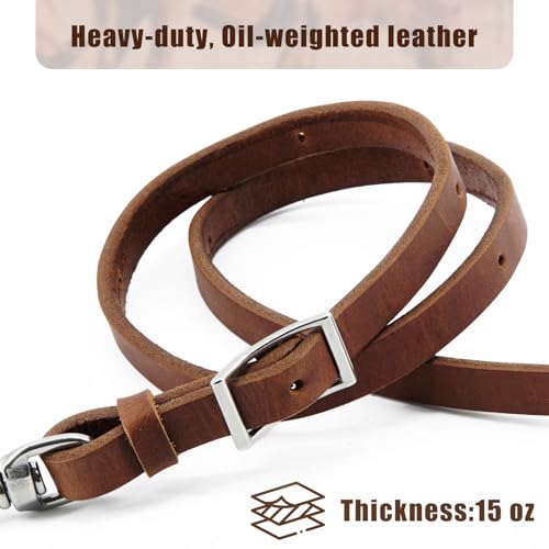 Jeereal Heavy Harness Leather Western Roper Rein,Barrel Reins for Horses, Round Trail Rein,Stainless Steel Hardware,Rich Brown,5/8" x 7'