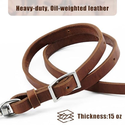 Jeereal Heavy Harness Leather Western Roper Rein,Barrel Reins for Horses, Round Trail Rein,Stainless Steel Hardware,Rich Brown,5/8" x 7'