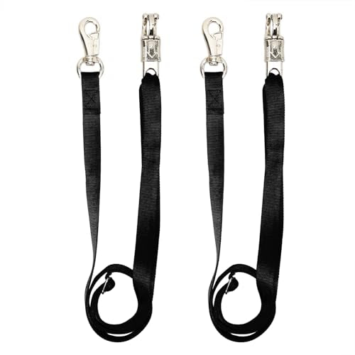 2PCS Cross Ties,Adjustable Nylon Cross Ties for Horse Horse Trailer Tie with Panic Snap and Bull Snap, Adjustable Length from 44.5-78.5 Inch,Black - style: Black-2PCS