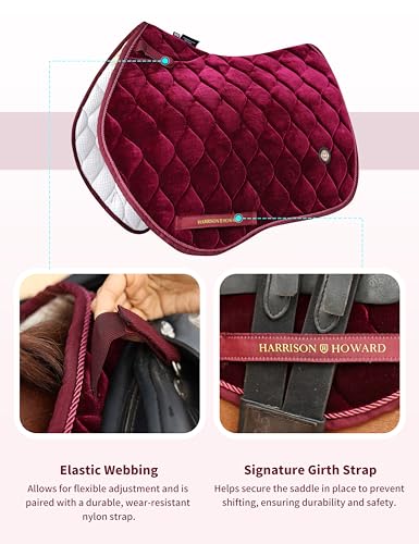 Harrison Howard Close Contact Horse Saddle Pad for Jumping, w/Velvet Hue - color: Burgundy
