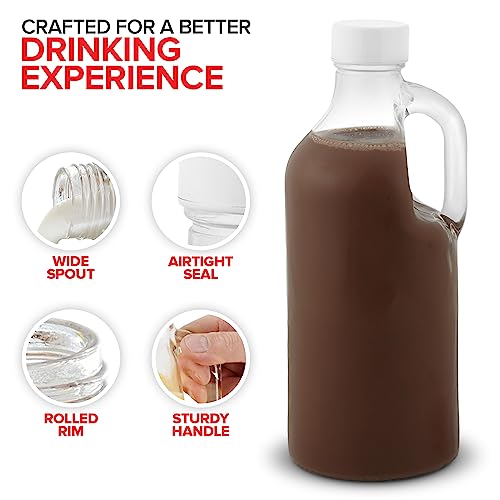 Stock Your Home Glass Milk Bottle with Lid and Handle 40oz (1 Pack), 2 Reusable Caps, Milk Container for Refrigerator, Glass Juice Bottles, Water, Almond Milk Storage Bottle, Glass Milk Jug - size: 1 Count