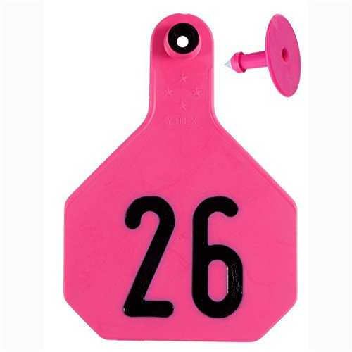 Y-Tex 4 Star Large Cattle Ear Tags Pink Numbered 76-100