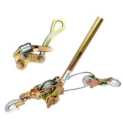 Zipline Tensioning Kit, Come Along Winch 2200lbs with Cable Grip Steel Wire Puller Tools& 2 Hooks, Portable Steel Cable Puller for 3/16" to 1/2" Cable, Cable Winch Puller - color: 1 Ton
