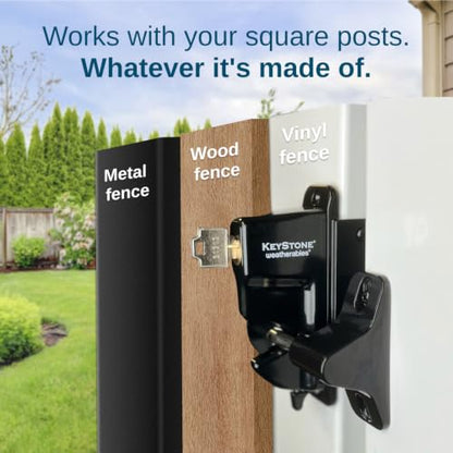 Weatherables Keystone 2-Sided Key-Lockable Gate Latch – Zinc Diecast Metal Heavy Duty Gate Latch with Self-Latching Gate Lock, Made for Easy Installation on Metal, Wood & Vinyl Fences, Keyed Alike - style: 2-Sided Metal