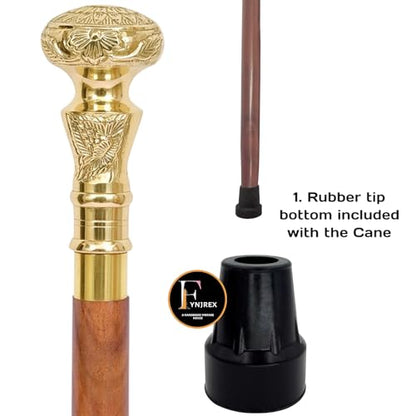 FYNJREX Travelers Compass Gentleman's Walking Stick, Fancy Cane for Women, Brass Handle and Hardwood Cane, Fold able Wooden Canes, Gift Idea