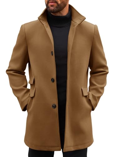 Runcati Mens Pea Coat Single Breasted Mid Long Trench Coat Overcoat | Slim Fit, Stand Collar, Fall Winter, Jacket, Pocket, Warm, Casual, Dress, Business, Christmas Gift - color: Brown, size: X-Large