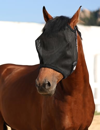 Harrison Howard All Round Mesh Horse Fly Mask UV Protective with Fleece Padded Edging Black M - color: Black, size: Medium (Arabian)