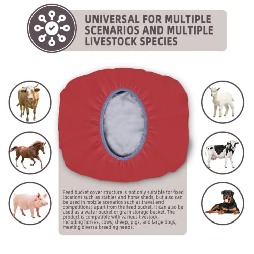 2-5 Gallon Horse Bucket Cover, Waterproof Horse Feed Bucket Cover, Lightweight and Easy to Use (Excluding Bucket, Red) - color: Red