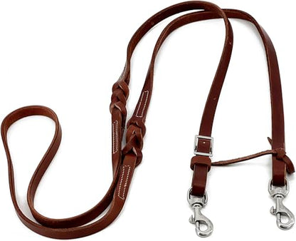 Jeereal Western Leather Horizons Flat Adjustable Roper Rein,Mecates Reins, Round Trail Rein,Stainless Steel Hardware