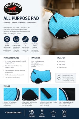 Horse Equine Contoured English Quilted Cotton All Purpose Saddle Pad 72TS37 - color: Turquoise