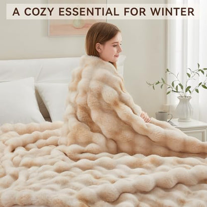 Anysay Faux Fur Throw Blanket, 1000GSM Fluffy Soft Bubble Blanket 50''*60'' - color: Camel, size: Throw