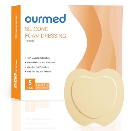 Ourmed Sacrum Silicone Foam Dressing with Border - Sacral Wound Dressing Adhesive for Wound Care, Waterproof Absorbent Bandages for Sacral Ulcer, Pressure Ulcer, 7" x 7", 5 Pack - size: 7 x 7 Inch (5PCS)