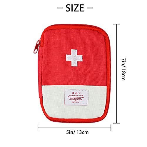 4 Pack 7 x 5 Travel Mini First Aid Pouch, Portable Outdoor First Aid Medical Bag Multi-function Emergency Medicine Storage Bag (Red & Blue)