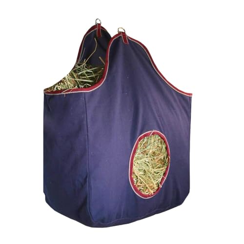 Tahoe Tack Pair of 2 Extra Wide 19" x 12" x 20" Canvas Hay Bags for Horses and Livestock Fits 3-4 Large Flakes of Hay (Navy Blue) - color: Navy Blue