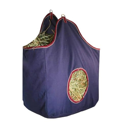 Tahoe Tack Pair of 2 Extra Wide 19" x 12" x 20" Canvas Hay Bags for Horses and Livestock Fits 3-4 Large Flakes of Hay (Navy Blue) - color: Navy Blue