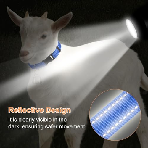 M METERXITY 6-Pack Reflective Goat Collars with Bells, 13.8"-20.5" Polyester Adjustable Pet Collar with Anti-Lost Grazing Copper Bell for Small Farm Animal/Sheep/Cow/Goat [Dark Blue] - color: Dark Blue