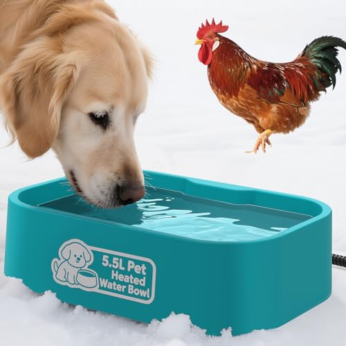 IPOW Pet Heated Water Bowl - 5.5L Extra-Large Rectangular Outdoor Durable Outdoor Dog Bowl with Anti-Chew Cord, Keep Water Warm at 77-95℉ for Cats & Dogs, BPA-Free, Spill-Proof, Blue - color: Blue