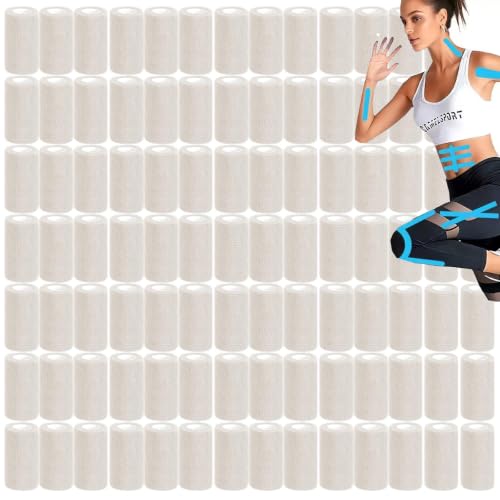 54 Pack White Self Adhesive Bandage Wrap Bulk 4 Inch x 5 Yards Cohesive Bandage,Vet Wrap Breathable Elastic Self-Adherent Tape for Stretch Athletic Sports Wrist Ankle Dogs Pet Vet Wrap - color: White