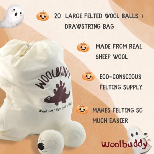 Woolbuddy Wool Felt Balls 12 PCS for Needle Felting 3 Size (3, 2.7, 2 Inch) | 100% Pure Wool Felt Balls 20PCS / 12PCS for Needle Felting & Christmas Holiday Ornaments, Core Wool Balls with Drawstring Bag
