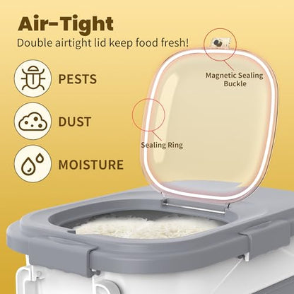 HOYTAMDA 25-35Lbs Collapsible Rice Container,Food Storage Containers Wheels - color: Grey/25-35lbs