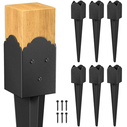 6 Pack 36"x4"x4" Heavy Duty Fence Post Anchor Ground Spike (S6) | Heavy Duty, Ground Spike, Outdoor Support Deck, Porch, Railing, Mailbox, Black - size: 36IN