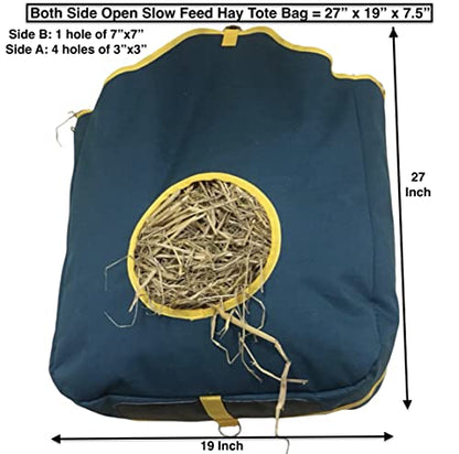 Majestic Ally Nylon Hay Feeder Tote Bag for Horse, Goat, Sheep - Double Sides Open Feed Hole with Faux Leather Ventilated Bottom- Premium Quality -Simulates Grazing - Reduces Waste (Hunter Green) - color: HUNTER GREEN