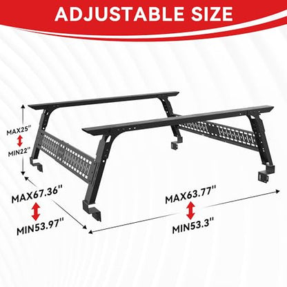 Adjustable 16-25" High Truck Bed Rack, Overland Cargo Rack Ladder Rack Cross Bars Compatible with Tacoma/Silverado/Sierra/Ram/Tundra/Titan/Frontier/Colorado/Canyon/Gladiator JT/Ford F-Series