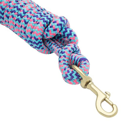 Weaver Equine 10' Horse Cowboy Lead Rope with Brass Snap - color: Turquoise/Purple/Diva Pink