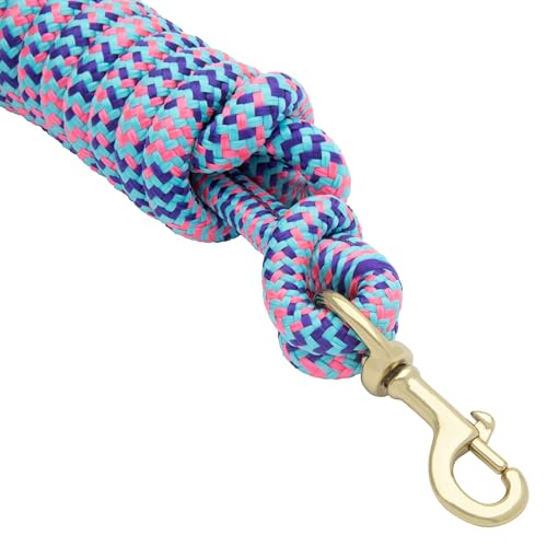 Weaver Equine 10' Horse Cowboy Lead Rope with Brass Snap - color: Turquoise/Purple/Diva Pink
