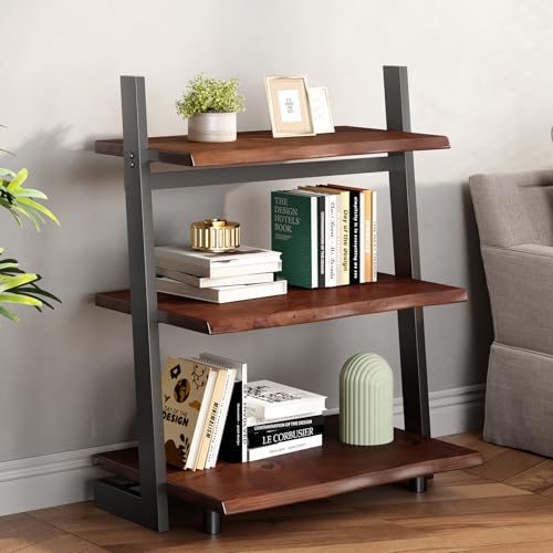 IBF 3-Tier Solid Wood Ladder Bookshelf with Natural Live Edge - size: 3-Tier